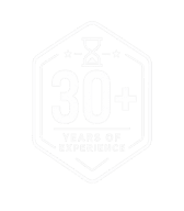 A hexagonal badge with 30+ in large white text at the center. The rest of the text and design are faint and difficult to read against the light background.