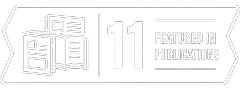 Illustration of stacked magazines on the left, with the number 11 and the words Featured in Publications on the right.
