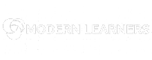 White logo with a circular, spiral-like design on the left, followed by the text MODERN LEARNERS in uppercase letters on a white background.