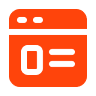 A red icon of a stylized web browser window with two circles at the top and a rectangle and two horizontal lines below, representing a user interface or web page layout.