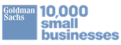 Goldman Sachs 10,000 Small Businesses logo with “Goldman Sachs” in a blue box on the left and “10,000 small businesses” in large blue text to the right.
